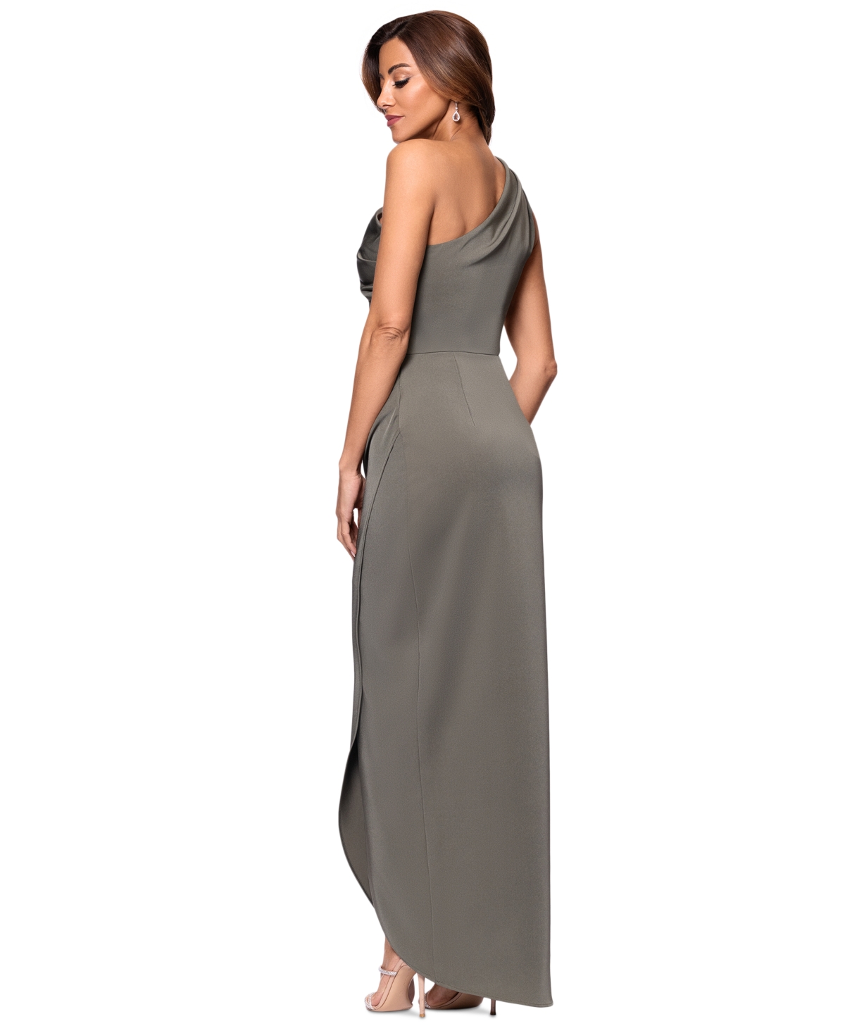 Xscape Women's Asymmetric One-shoulder Satin Gown In Moss