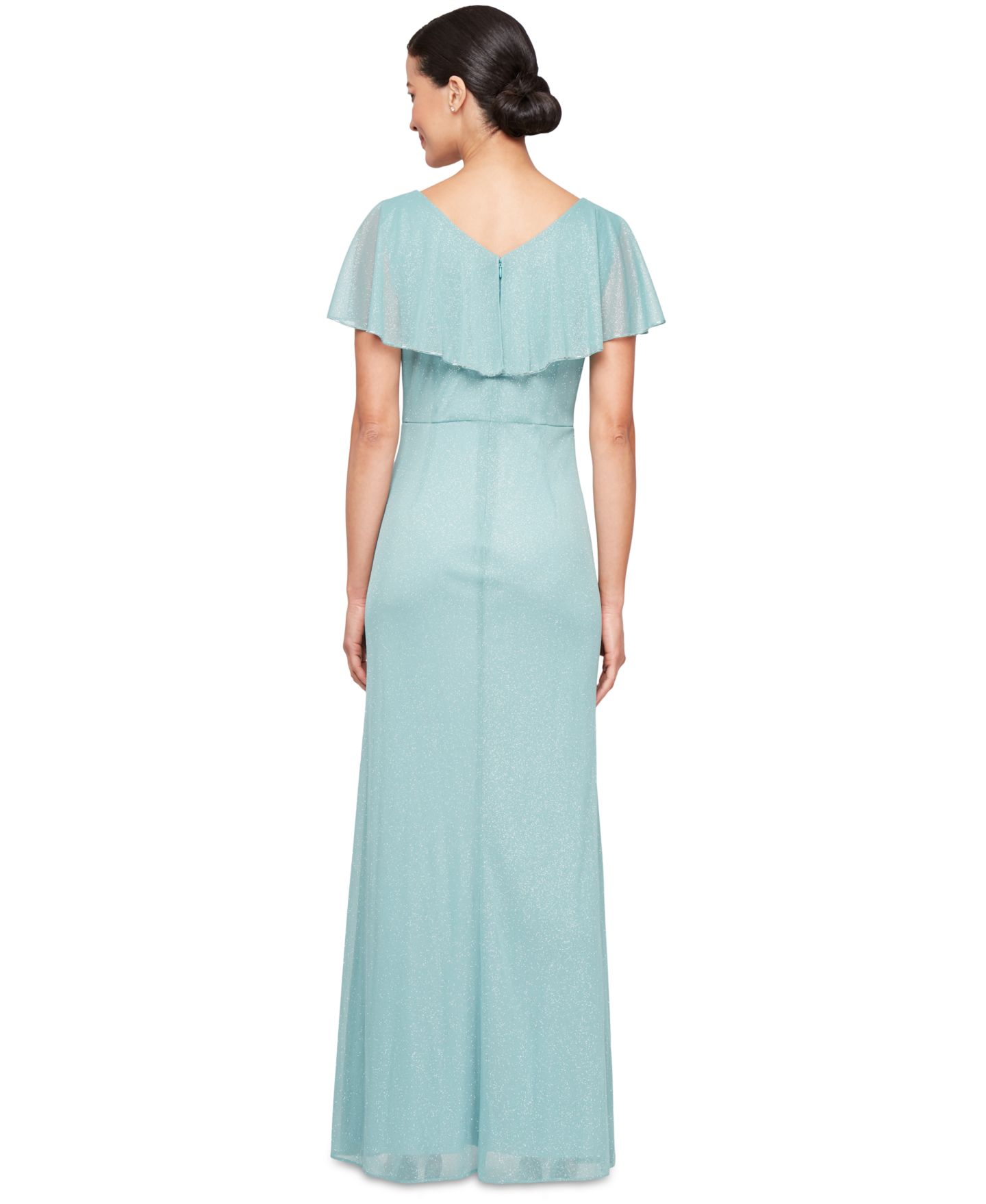 Женское платье SL Fashions Petite Ruffled Flutter-Sleeve Gown, цвет: Тёмно-синий — фото 4