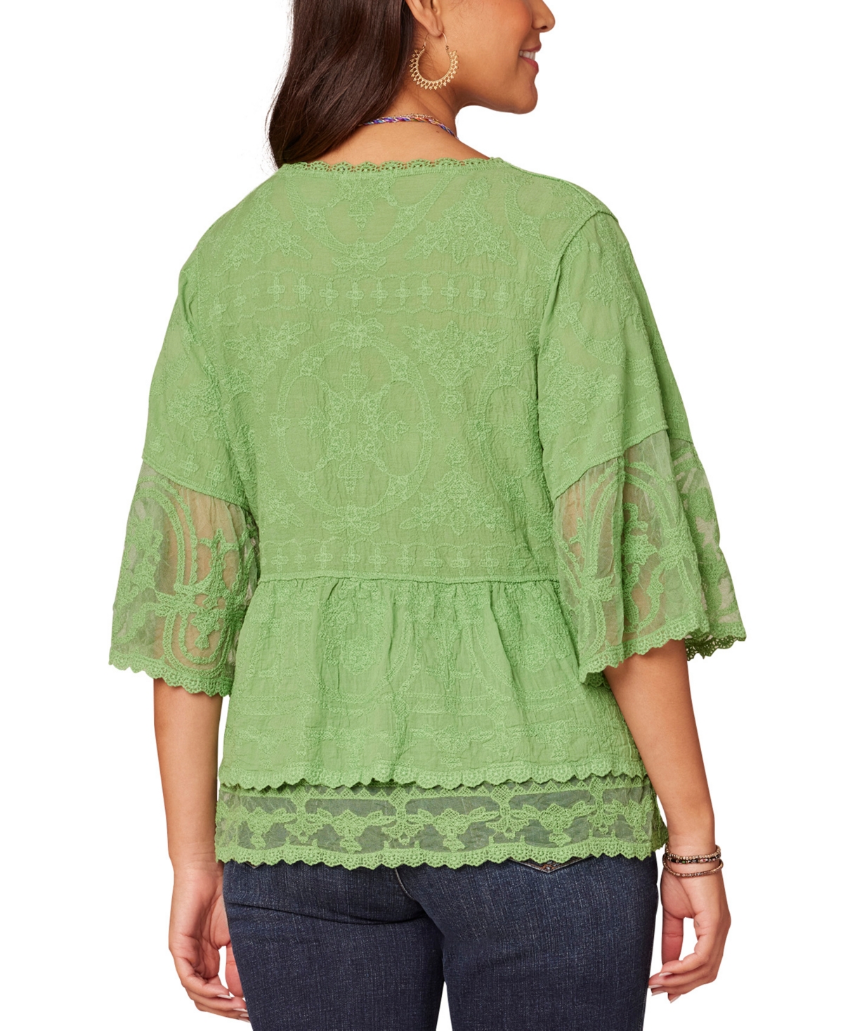 DEMOCRACY PETITE LACE DOUBLE BELL FLOUNCE TOP