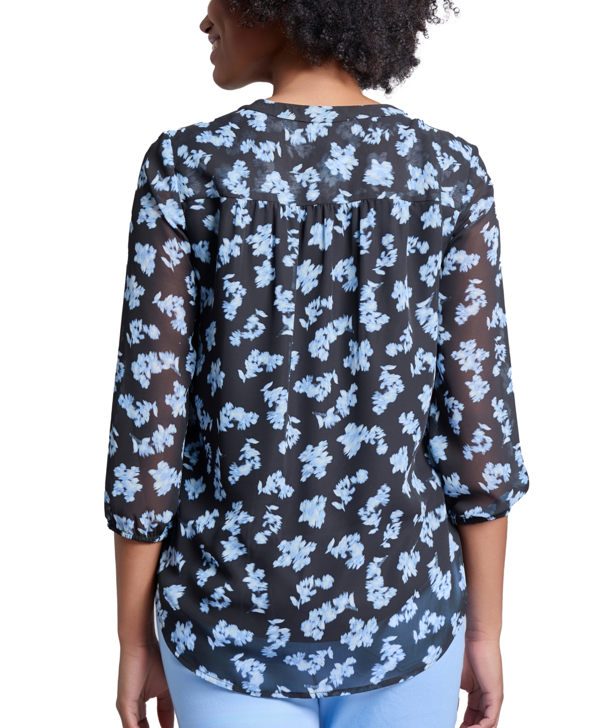 Jones New York Women's Kelly Printed V-neck Chiffon Tunic In Jones Black Multi