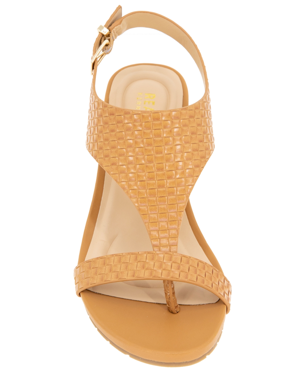 Kenneth Cole Reaction Women's Greatly Thong Almond Toe Wedge Sandals In Tan Woven