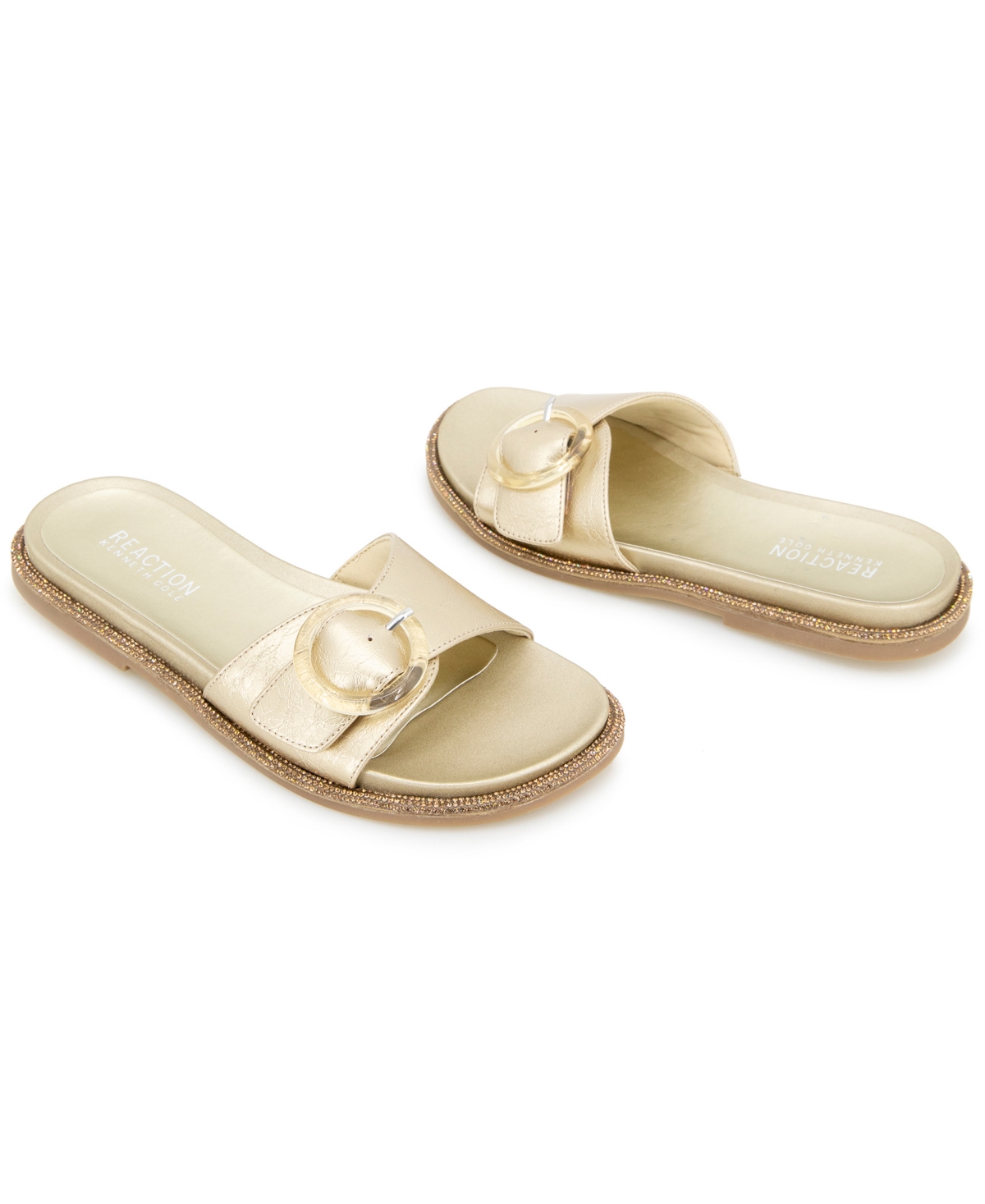 Kenneth Cole Reaction Women's Syrena Round Toe Flat Sandals In Soft Gold