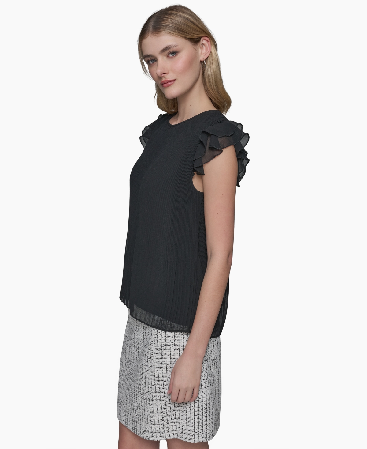 Shop Karl Lagerfeld Women's Flutter-sleeve Blouse In Black
