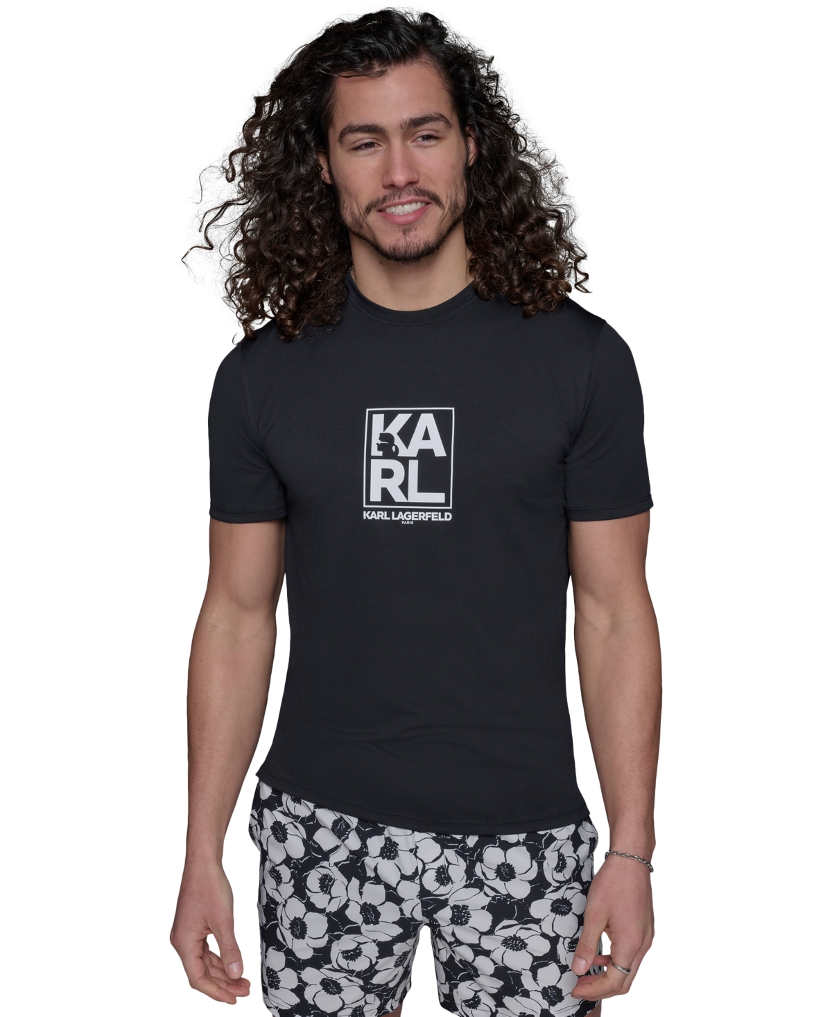Karl Lagerfeld Men's Regular-fit Logo Graphic Rash Guard In Black