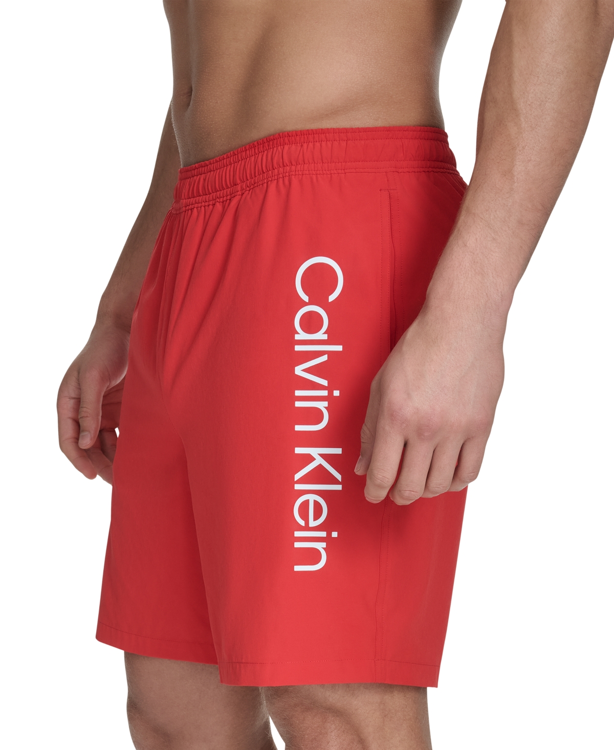 Calvin Klein Men's Regular-fit Quick-dry 5" Swim Trunks With Compression Short Liner In Medium Red