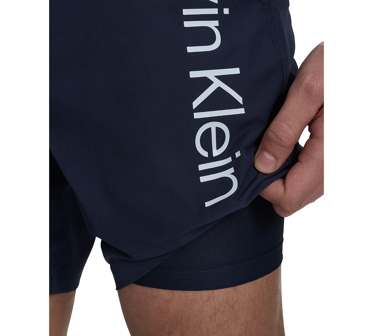 Calvin Klein Men's Regular-fit Quick-dry 5" Swim Trunks With Compression Short Liner In Navy