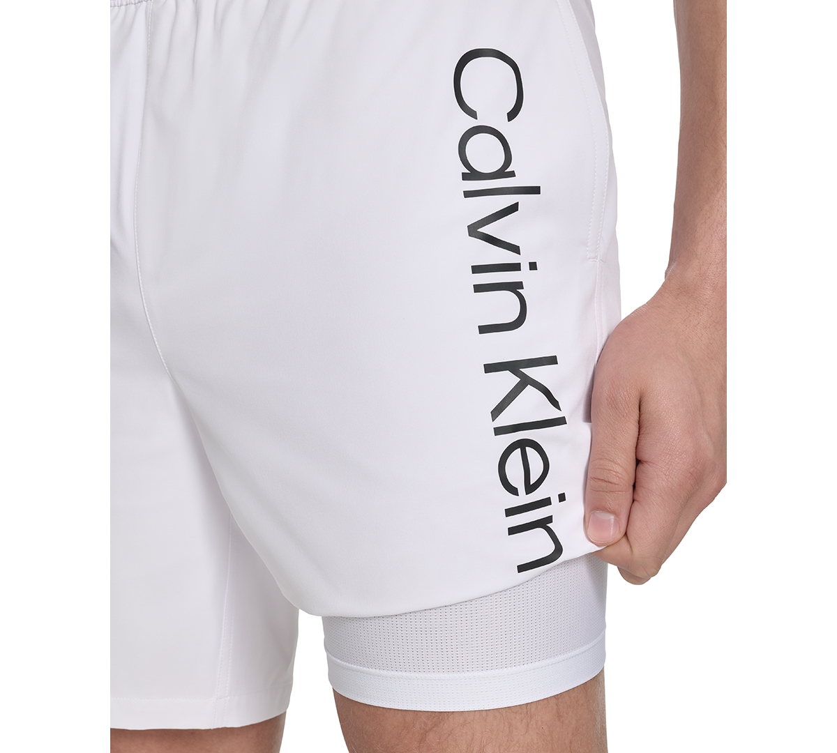 Calvin Klein Men's Regular-fit Quick-dry 5" Swim Trunks With Compression Short Liner In White