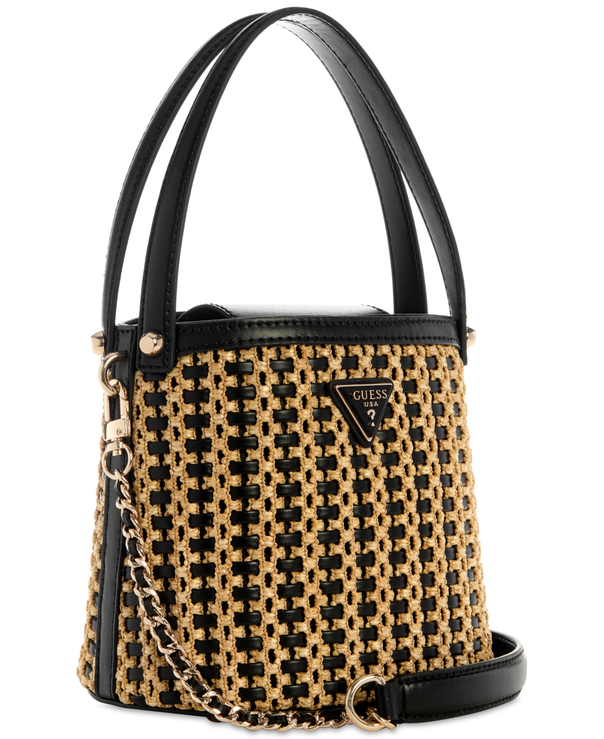 GUESS ATALIA MINI RAFFIA CROSSBODY BUCKET BAG 