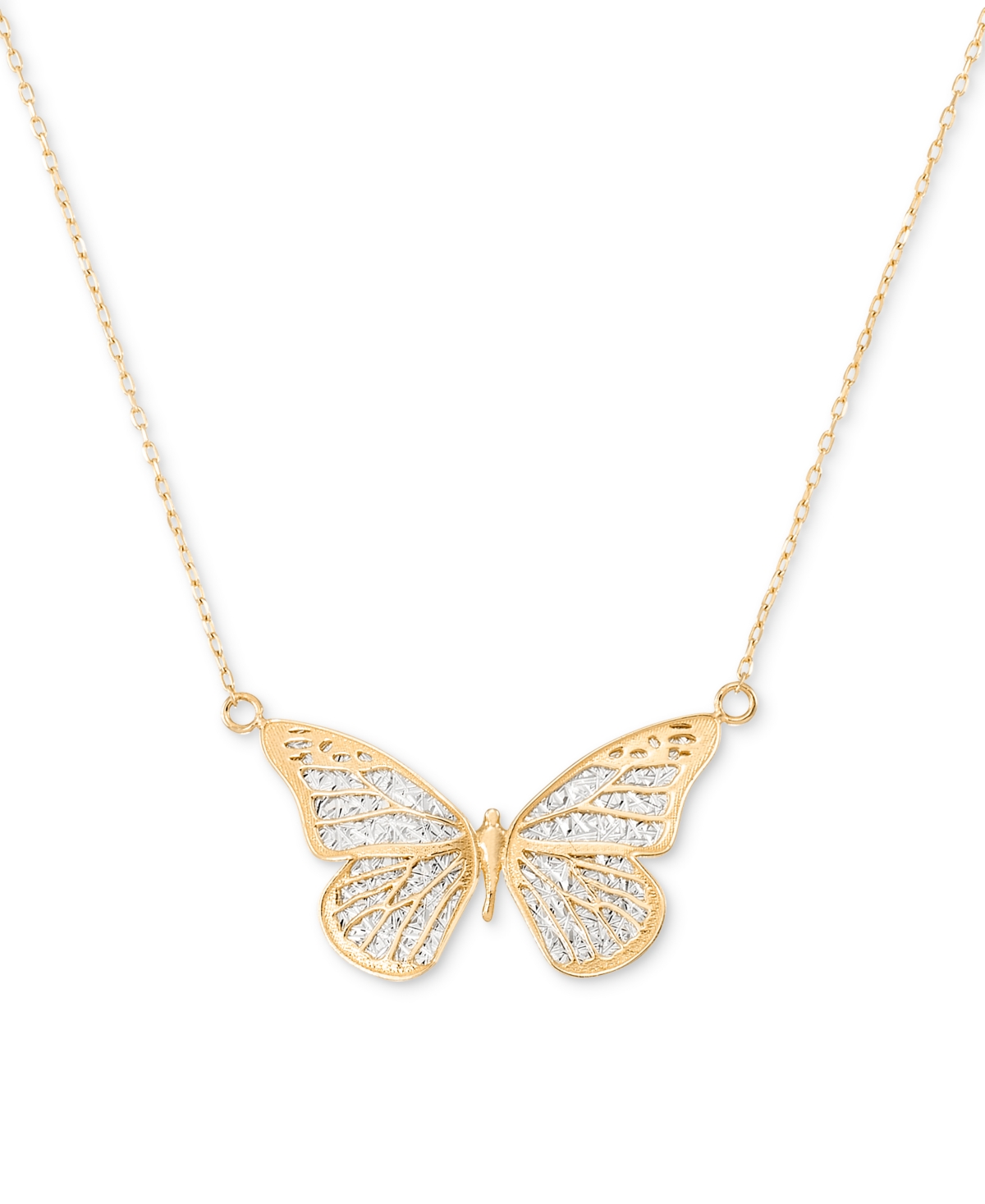 MACY'S TWO-TONE BUTTERFLY PENDANT NECKLACE IN 10K GOLD, 18" 