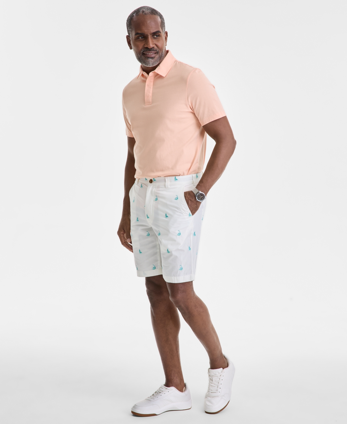 Men's Regular-Fit Sailboat Embroidered 9" Shorts, Exclusively at Macy's - Winter Ivo