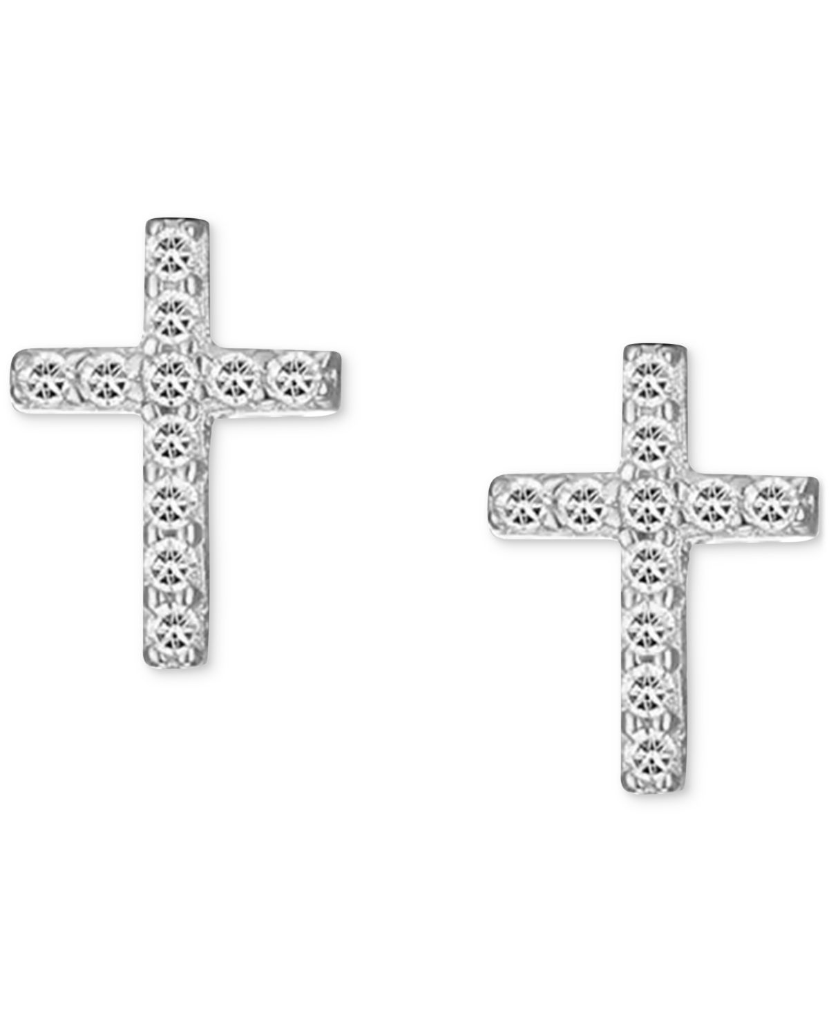 Cubic Zirconia Cross Stud Earrings - Silver
