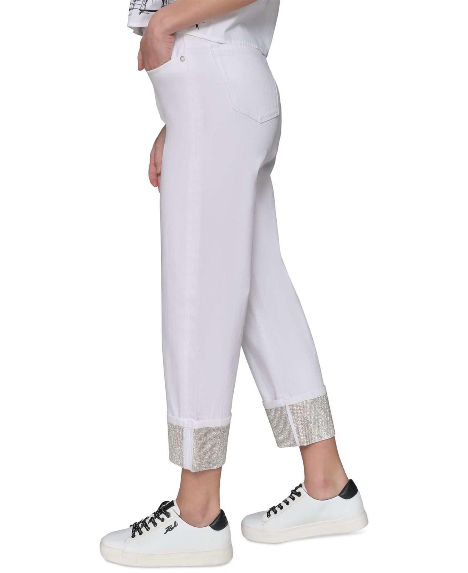 Women's High-Rise Crystal-Cuff Jeans