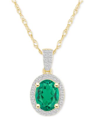 Lab-Created Emerald (1 ct. t.w.) & Lab-Created White Sapphire (1/6 ct. t.w.) Halo 18" Pendant Necklace in 10k Gold