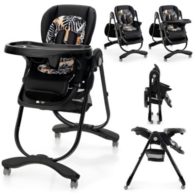 Kids Multifunctional Folding High Chair with Rolling Wheels and Adjustable Height