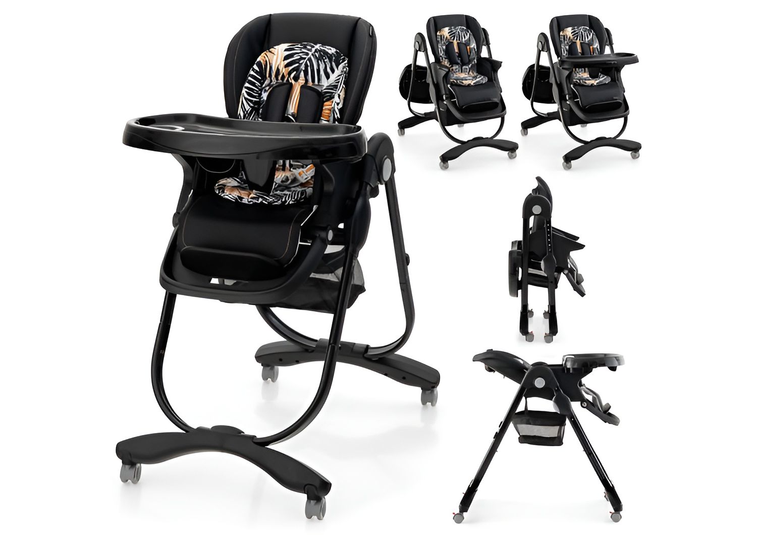 Kids Multifunctional Folding High Chair with Rolling Wheels and Adjustable Height