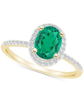 Macy's - Lab-Created Emerald (1 ct. t.w.) & Lab-Created White Sapphire (1/5 ct. t.w.) Oval Halo Ring