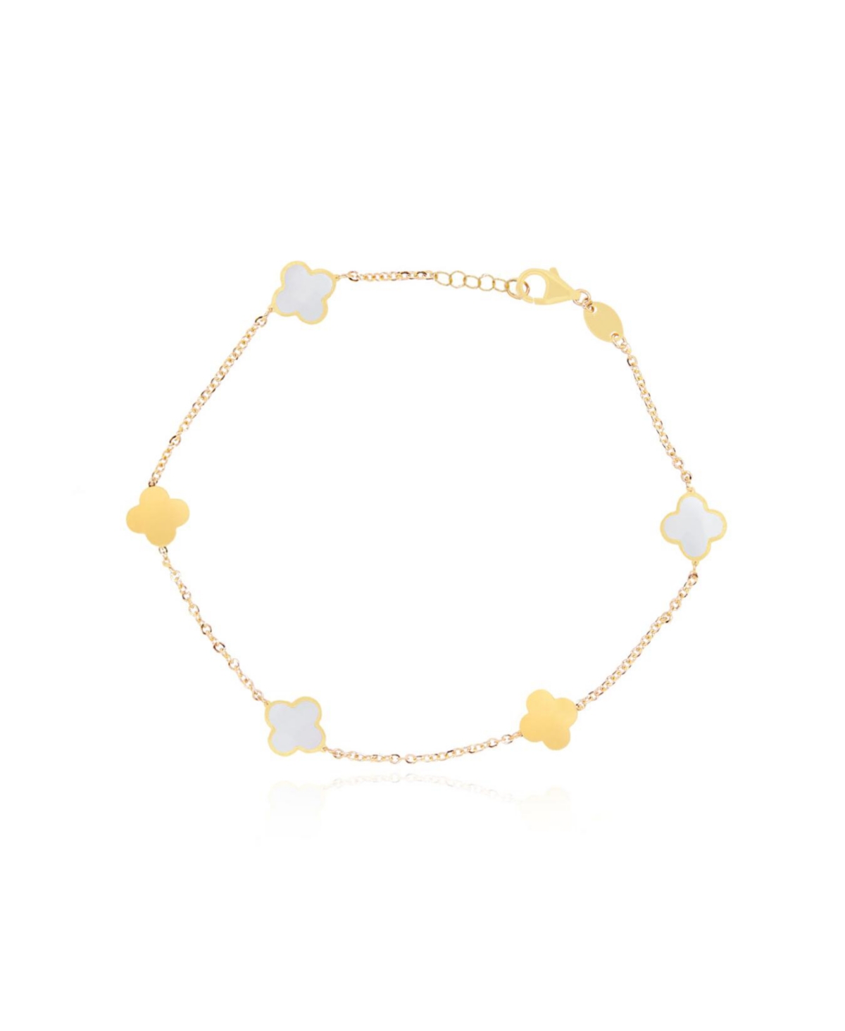 Mini Mother of Pearl and Gold Clover Bracelet 14K Gold - Mother of pearl