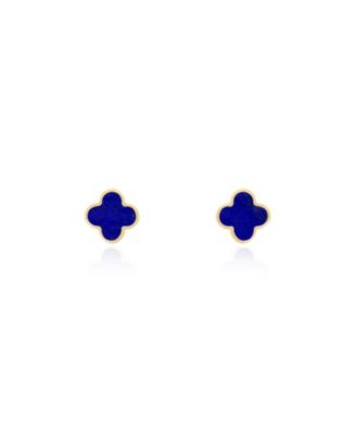 Mini Lapis Clover Stud Earrings 14K Gold
