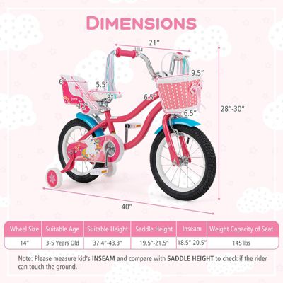 Girls Bike for Kids with Doll Seat and Training Wheels for Safe and Fun Riding