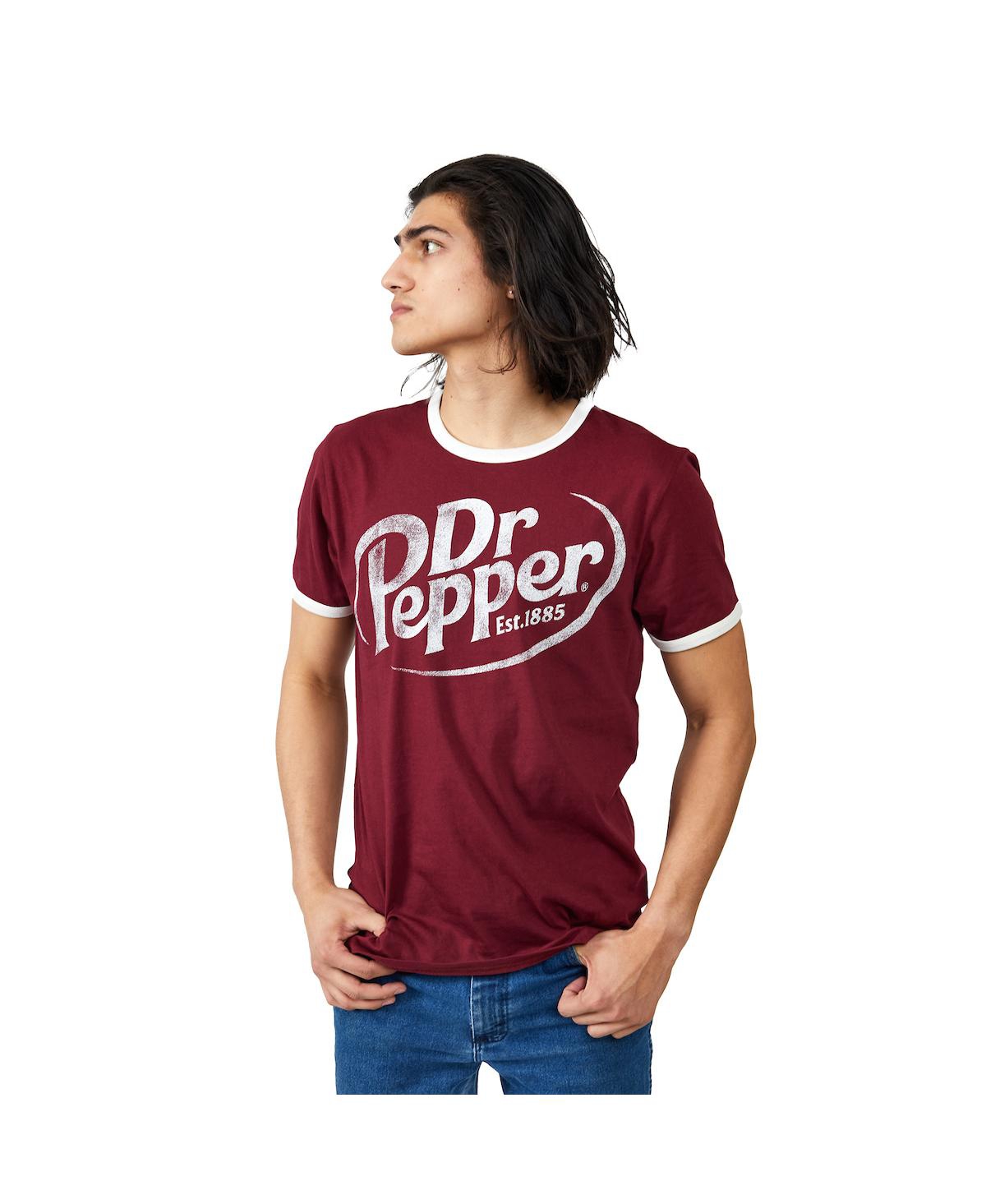 Men's Dr Pepper Logo Crew Neck Short Sleeve Red Ringer Tee -Large - Red