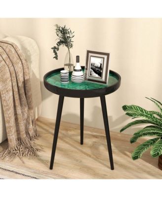 16" Round End Table Mid-century Modern Coffee Table with Sea Shell Decoration