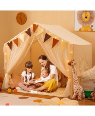 Large Kids Playhouse Tent with Curtains and Windows for Indoor or Outdoor Fun