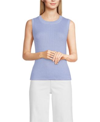 Women's Fine Gauge Baby Cable Crew Neck Sleeveless Sweater - Set Top
