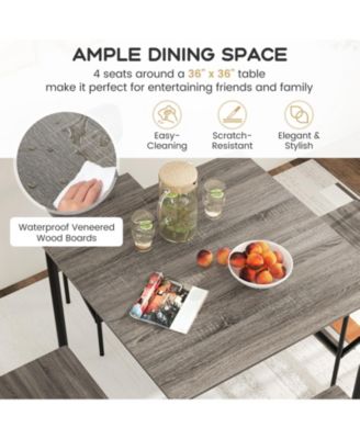 5 Pieces Dining Table Set with Counter Height Table and 4 Bar Stools