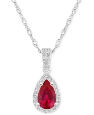 Lab Created Blue Sapphire (1 ct. t.w.) & Lab Created White Sapphire (1/6 ct. t.w.) Pear-Shape Pendant Necklace in 10k White Gold