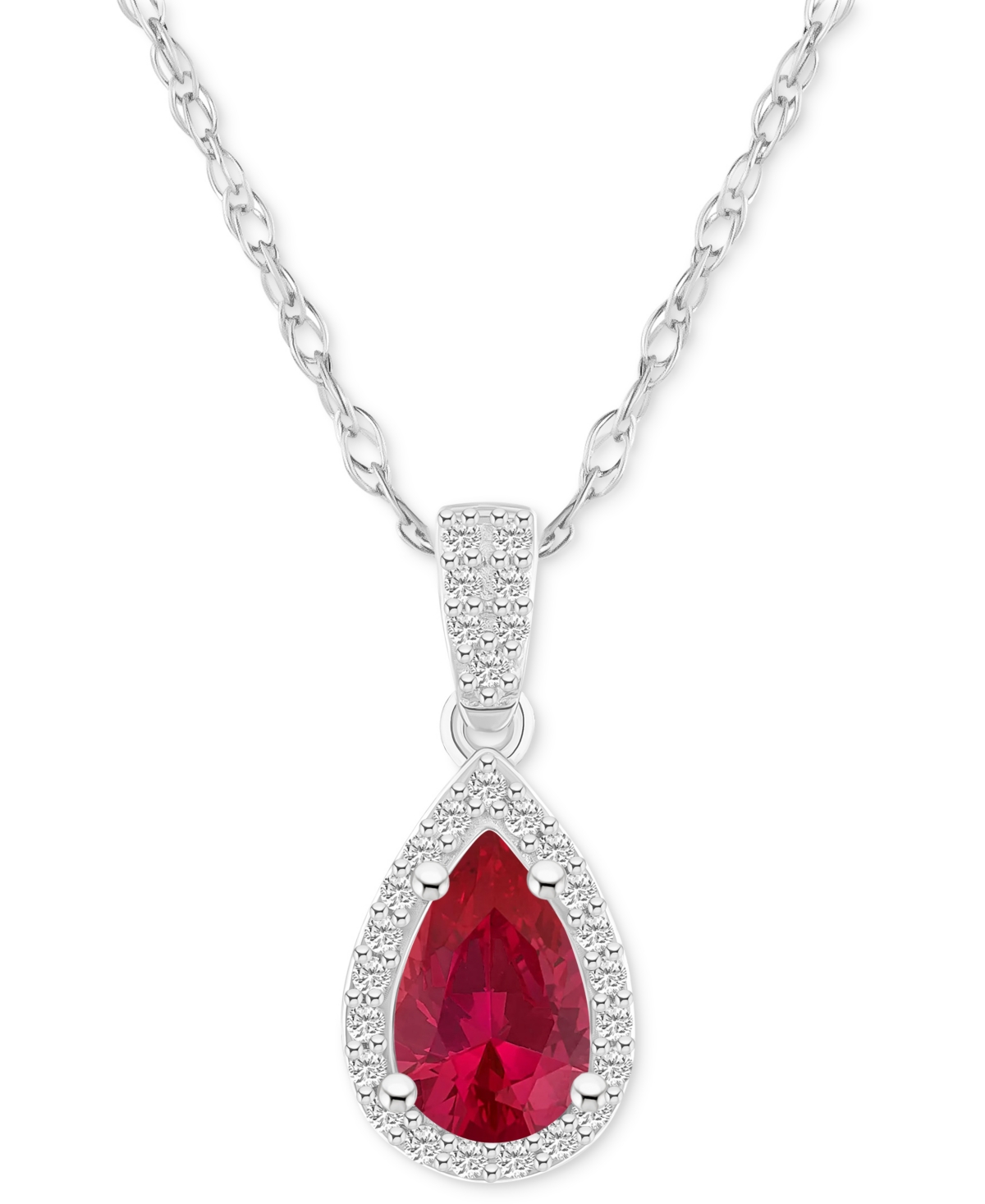 Macy's Lab Created Blue Sapphire (1 Ct. T.w.) & Lab Created White Sapphire (1/6 Ct. T.w.) Pear-shape Pendan In Ruby