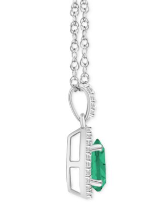 Lab-Created Emerald (3/4 ct. t.w.) & Lab-Created White Sapphire (1/6 ct. t.w.) Pear Halo 18" Pendant Necklace in 10k Gold