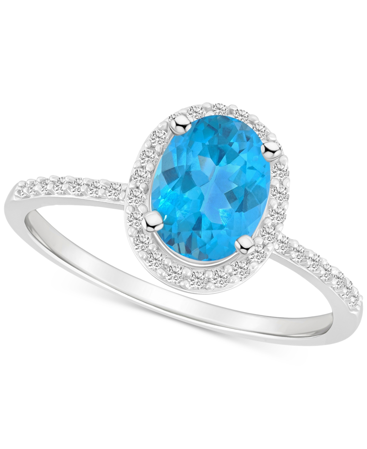 Shop Macy's Blue Topaz (1-3/5 Ct. T.w.) & Lab Created White Sapphire (1/5 Ct. T.w.) Oval Halo Ring In 10k White  In Blue Topaz,white Gold
