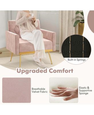 1 Count Modern Velvet Accent Chair with Button Tufted Back Golden Metal Legs & Foot Pads