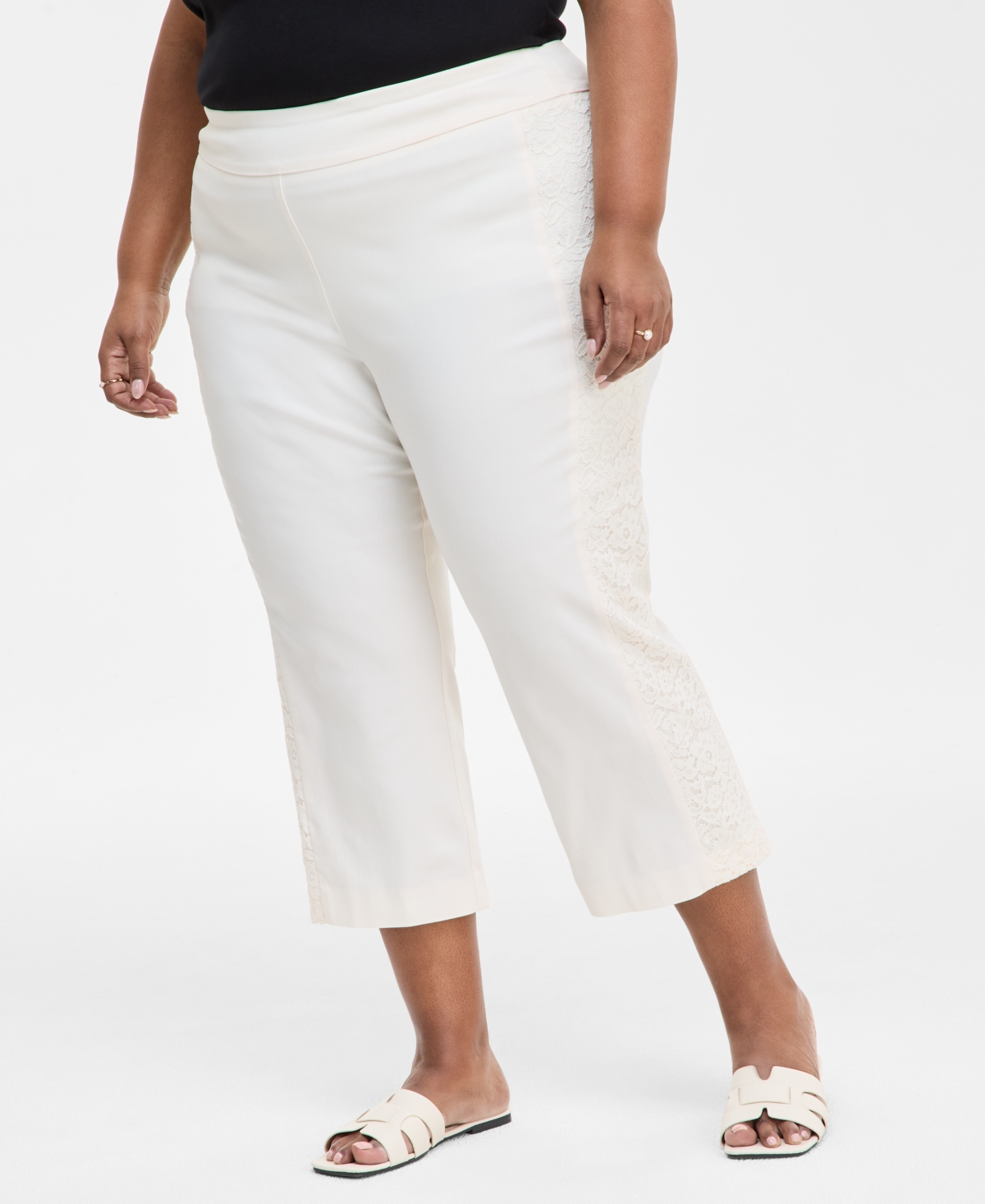 JM COLLECTION PLUS SIZE SIDE LACE TRIM CAPRI PANTS, EXCLUSIVELY AT MACY'S 