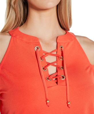 Women's Cold-Shoulder Grommet Trim Knit Top