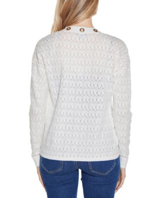 Women's Pointelle and Grommet Open Cardigan Sweater