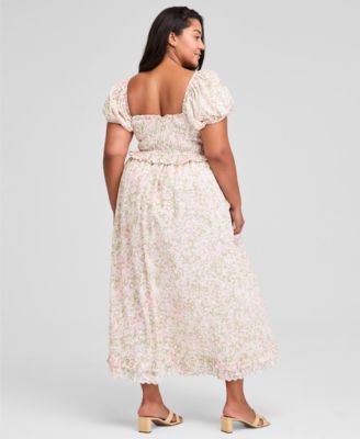Trendy Plus Size Printed Puff-Sleeve Midi Dress, Exclusively at Macy's 