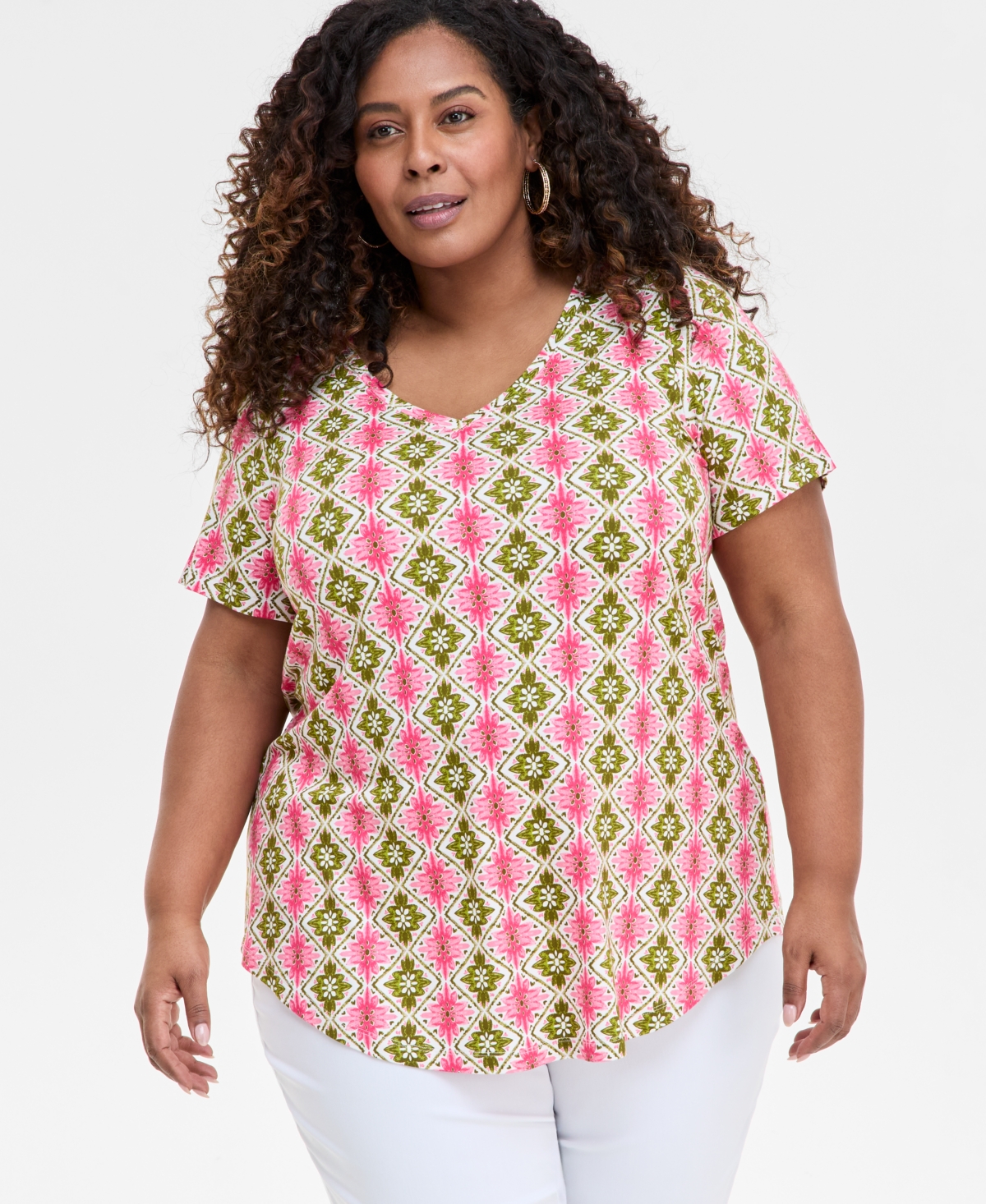 JM COLLECTION PLUS SIZE PRINTED SCOOP-NECK TOP, EXCLUSIVELY AT MACY'S 