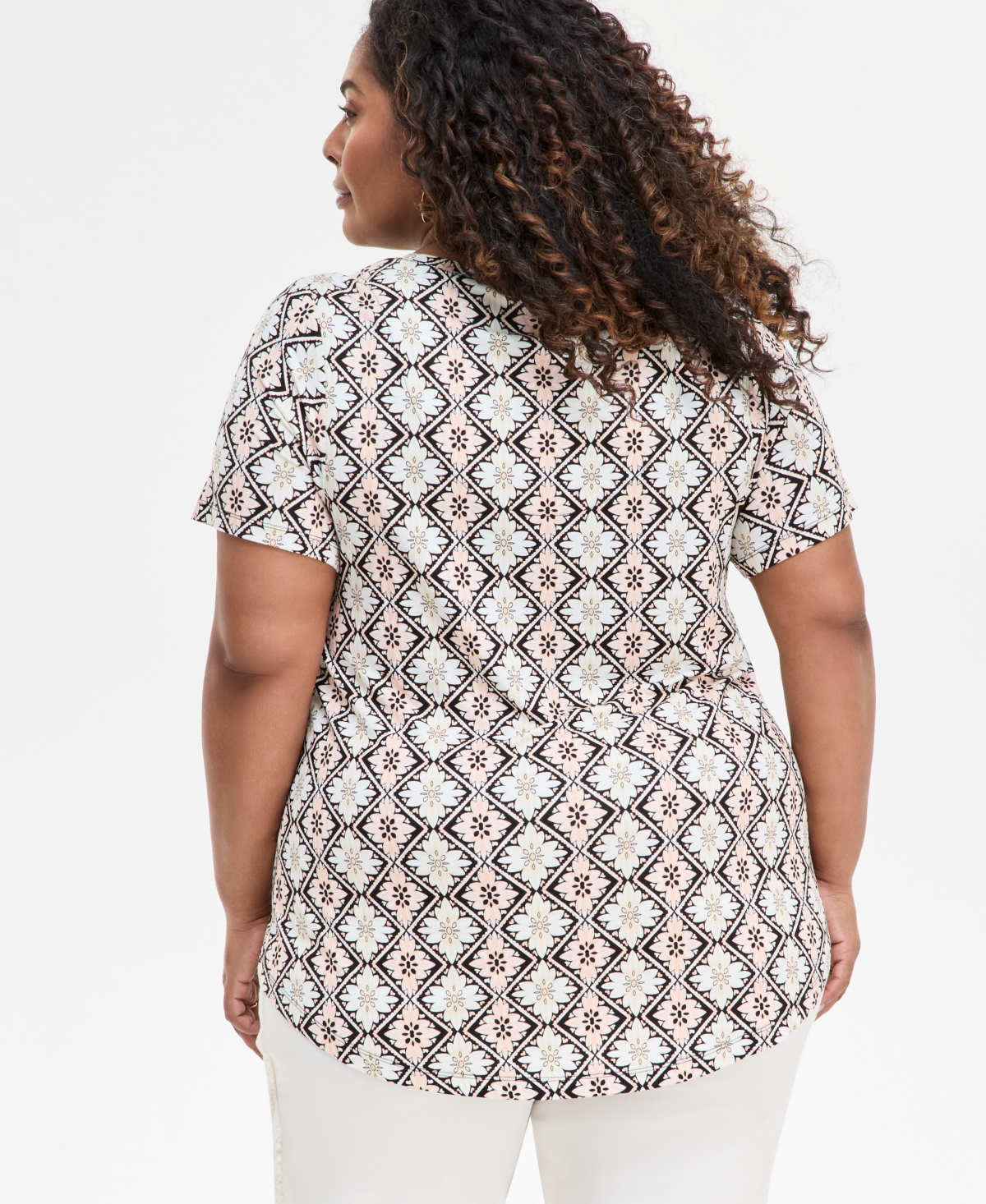 JM COLLECTION PLUS SIZE PRINTED SCOOP-NECK TOP, EXCLUSIVELY AT MACY'S 