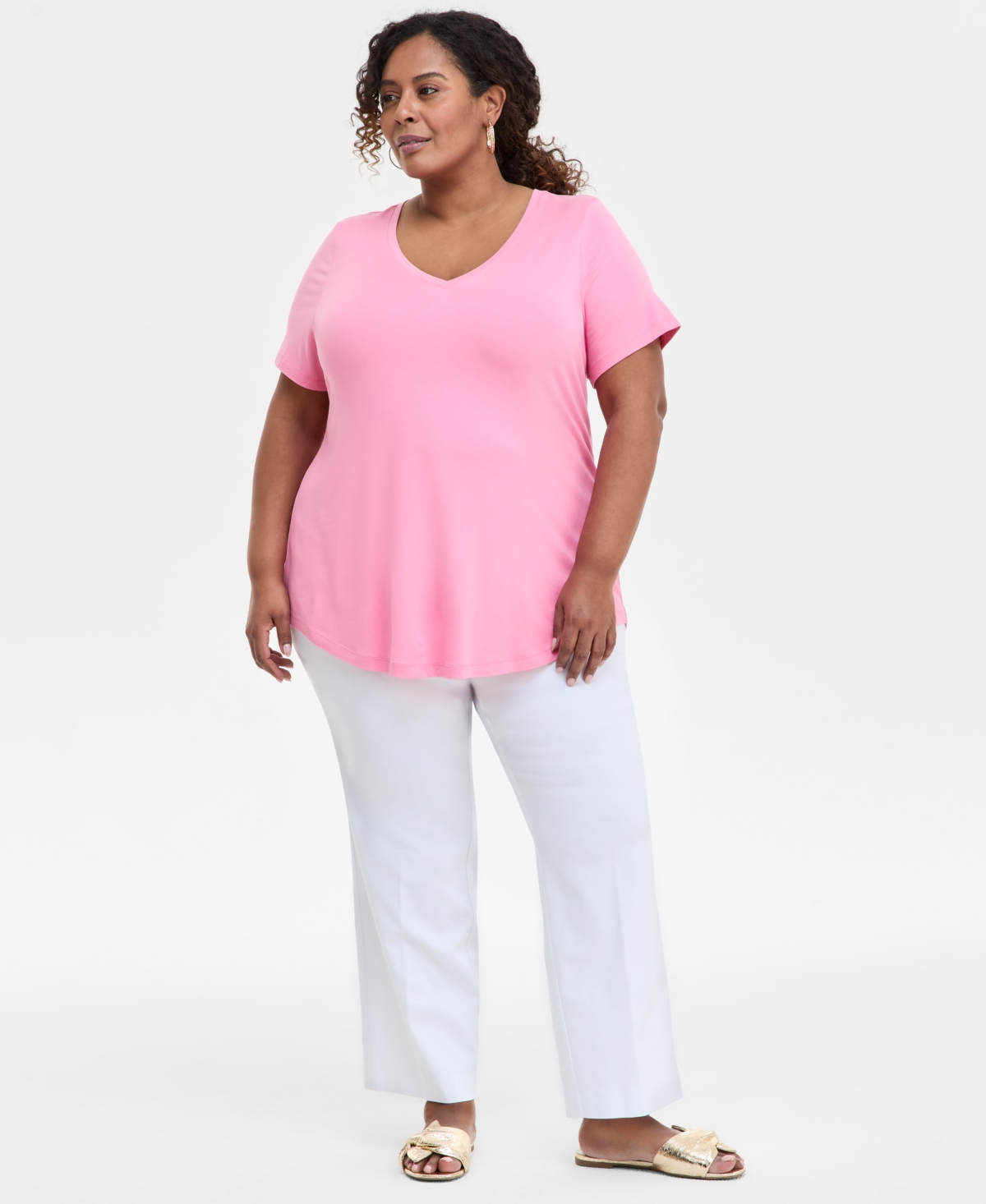 JM COLLECTION PLUS SIZE V-NECK SHORT-SLEEVE TOP, EXCLUSIVELY AT MACY'S 