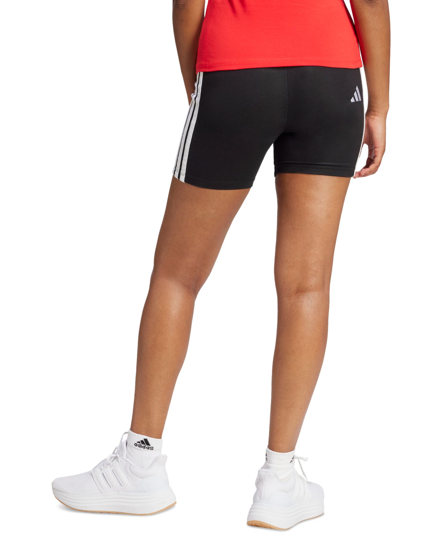 Женские шорты adidas Essentials 3-Stripe High-Rise Bike Shorts, цвет: Чёрный / Белый — фото 5