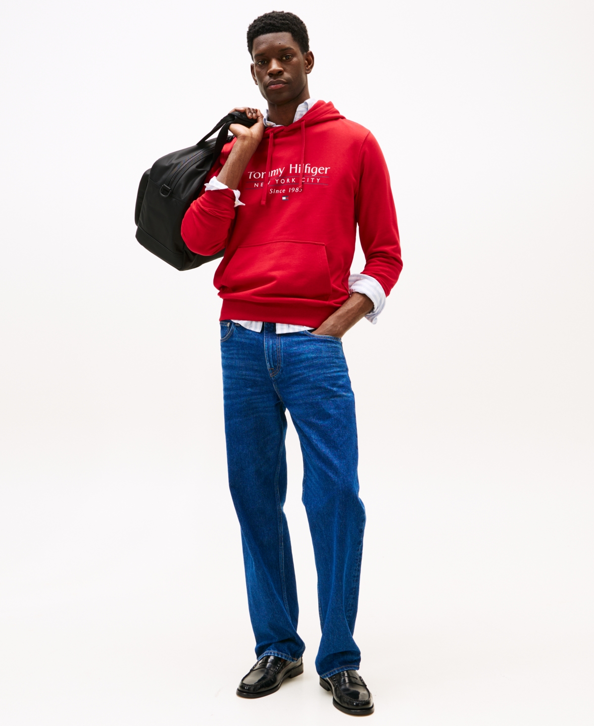 Tommy Hilfiger Men's Long Sleeve Center Stack Logo Hoodie In Medium Red