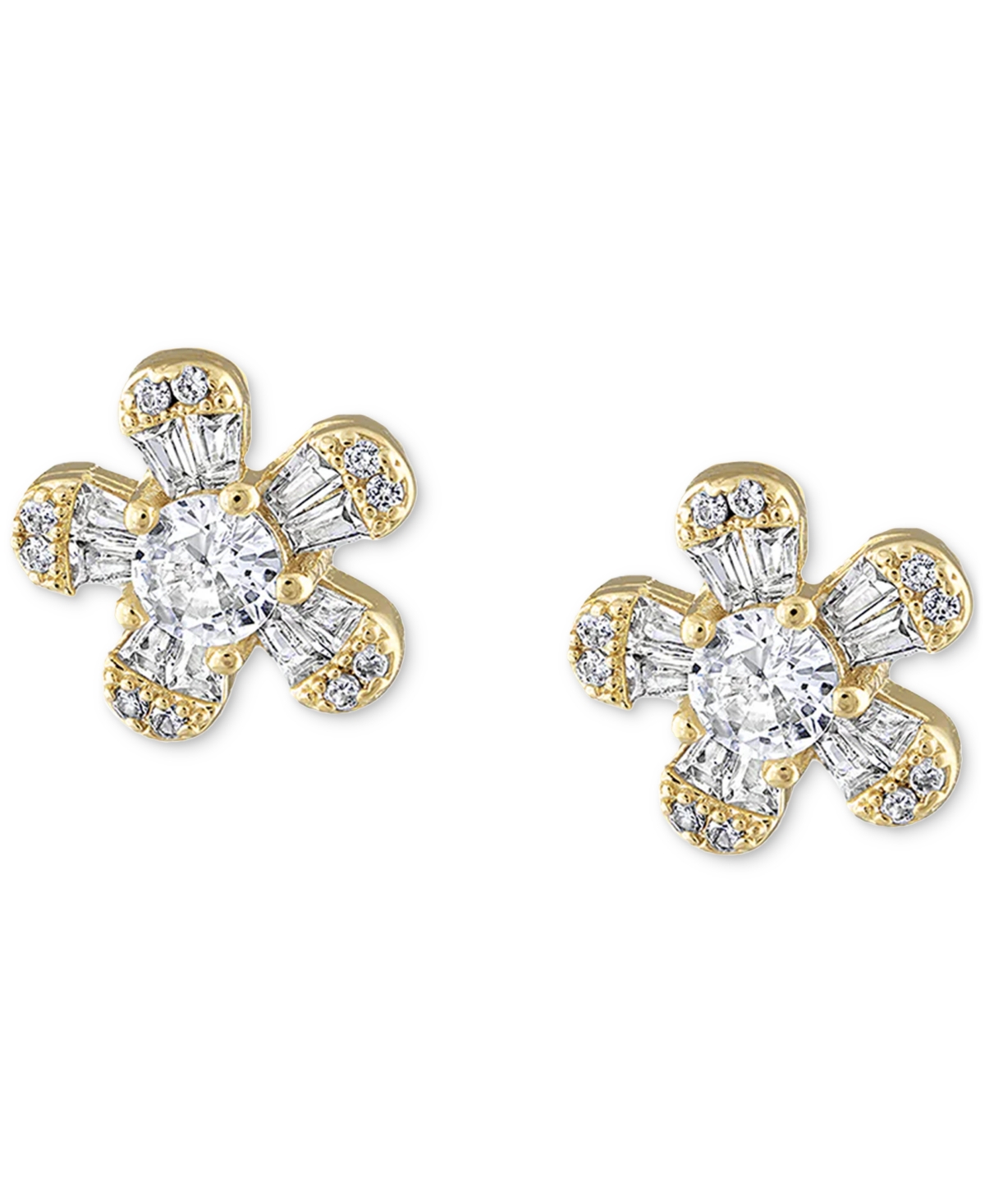 Copper Cubic Zirconia Flower Stud Earrings - Silver