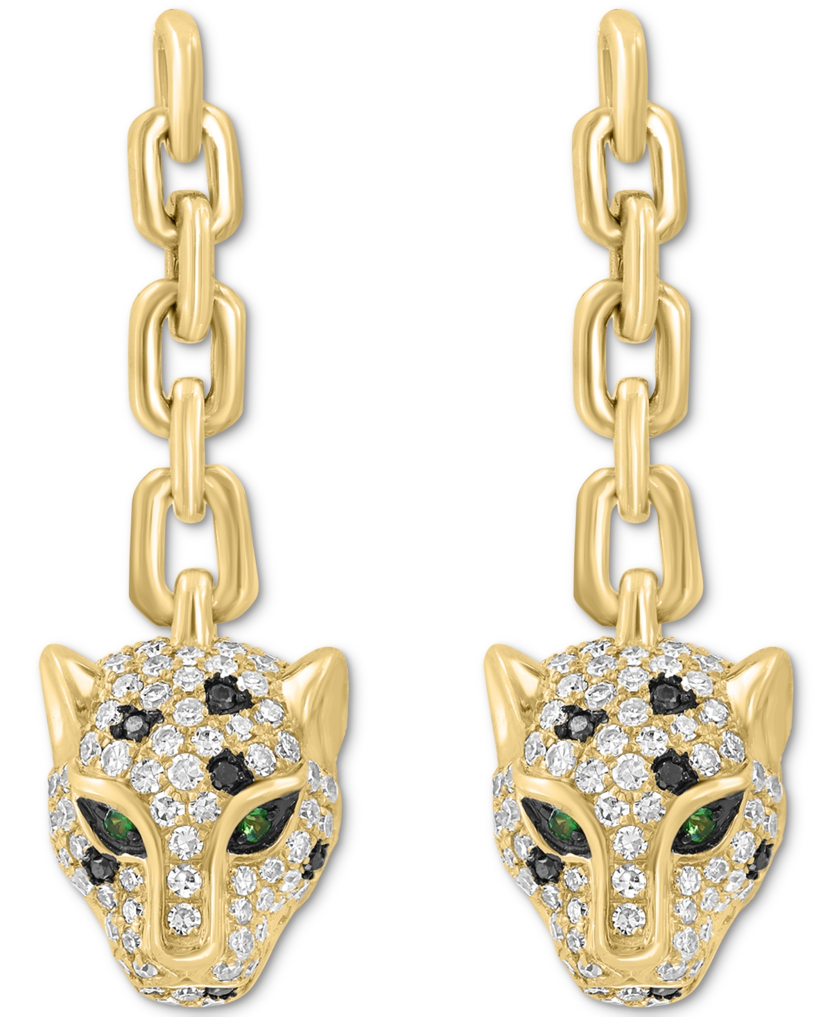 Effy Collection Effy White & Black Diamond (3/4 Ct. T.w.) & Tsavorite Accent Jaguar Head Drop Earrings In 14k Gold In Yellow Gold