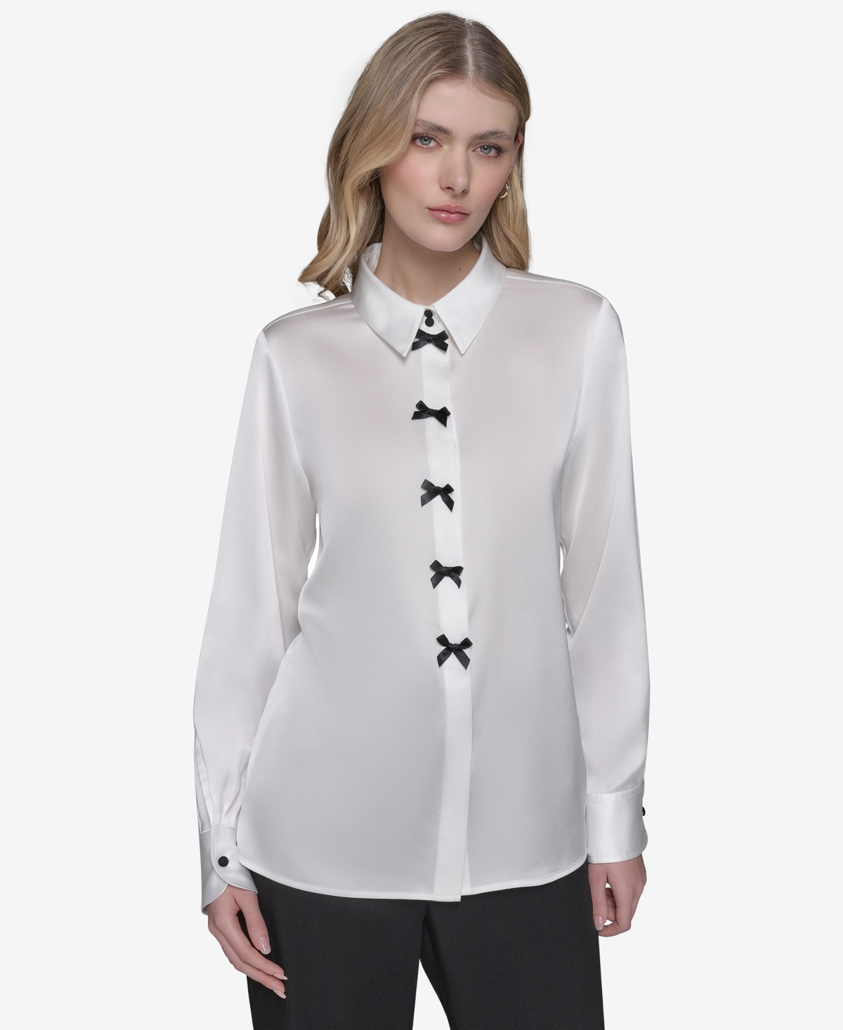 KARL LAGERFELD WOMEN'S BOW-DETAIL COLLARED BUTTON-DOWN BLOUSE 