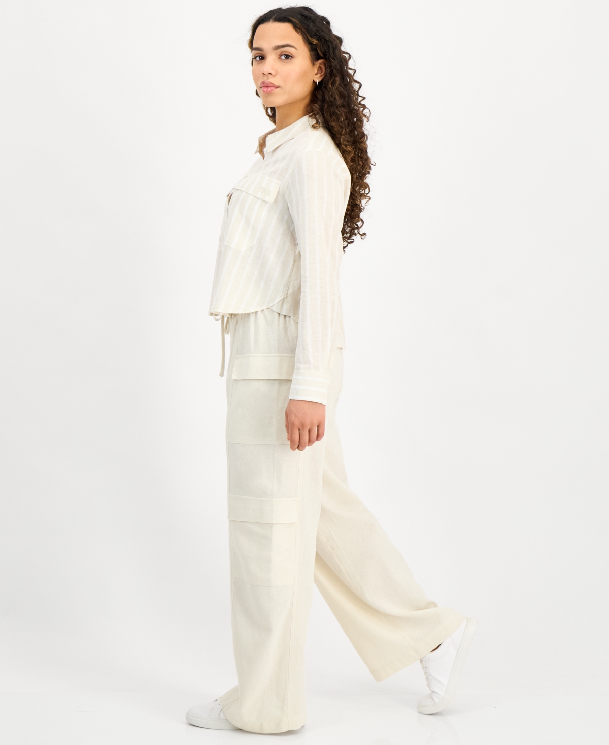 Dkny Jeans Petite High Rise Drawstring-waist Cargo Pants In Light City Khaki