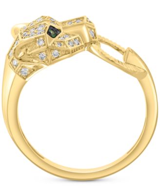EFFY&reg; Diamond (1/4 ct. t.w.) & Tsavorite Accent Jaguar Ring in 14k Gold