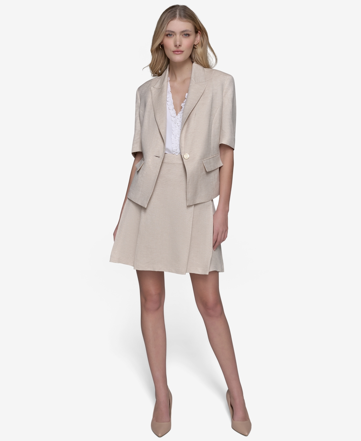 KARL LAGERFELD WOMEN'S LUREX ELBOW-SLEEVE PEAK-LAPEL JACKET 