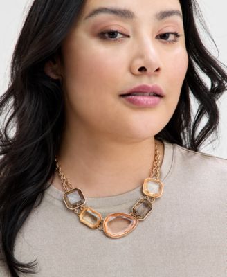 I.N.C. International Concepts Gold-Tone Mixed Stone Double Chain Statement Necklace, 16" + 3" extender, Exclusively at Macy's
