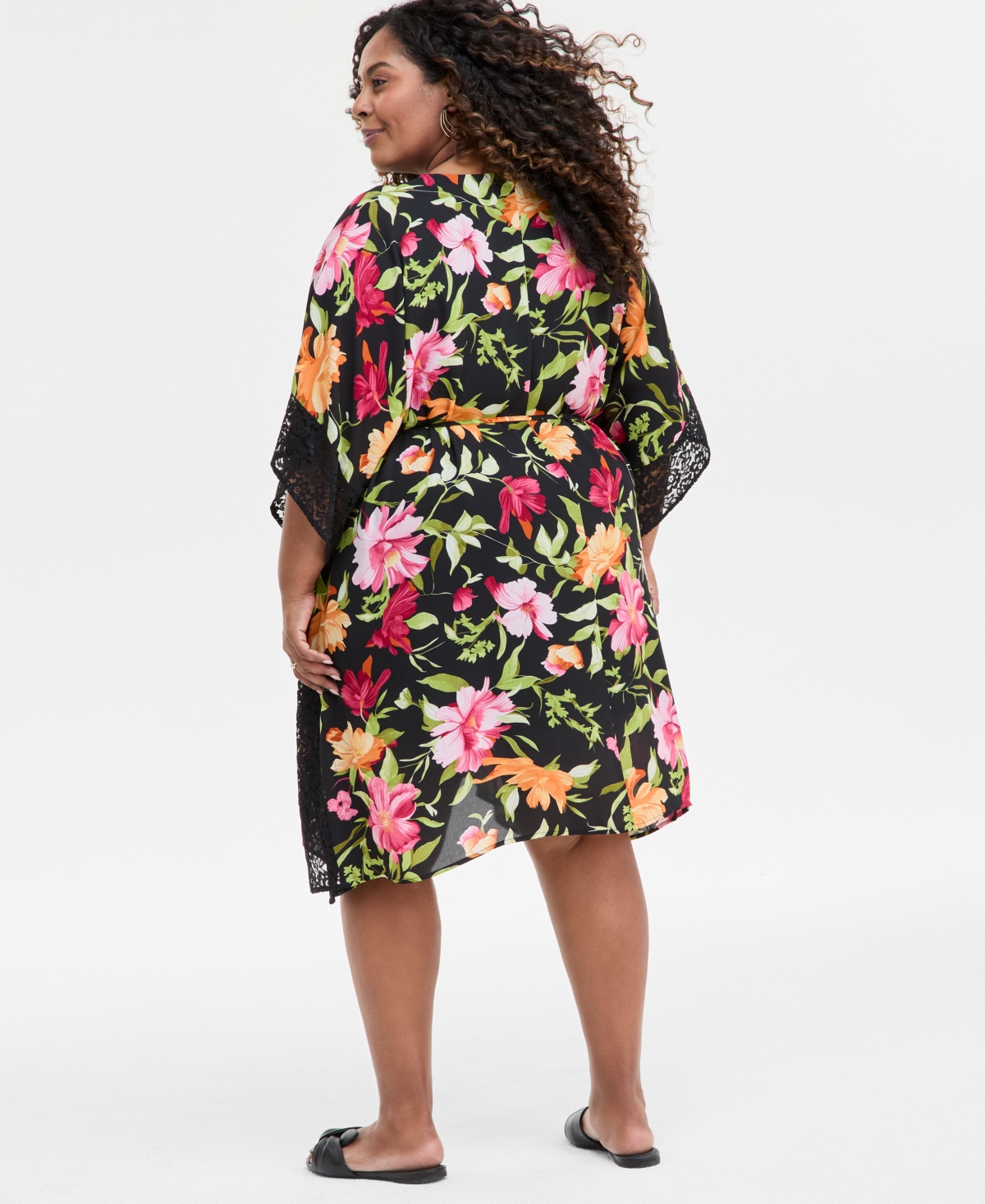 Jm Collection Plus Size Floral-printed Dress, Exclusively At Macy's In Deep Black